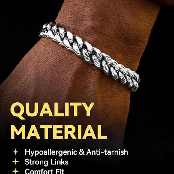 Cuban Link Bracelet for Men 10MM Width Cuban Wrist Bracelets 7.5" Length - Picture 3 of 6